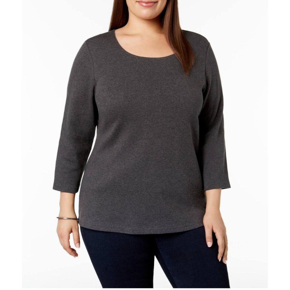 Karen Scott Women's Gray 3/4 Sleeve Shirt Size 0X